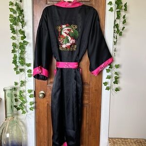 REVERSIBLE Satin Dragon Embroidered Kimono Robe Dressing Gown | XL